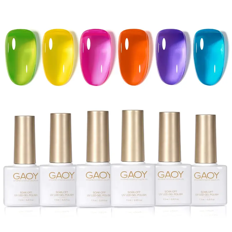 GAOY Jelly Neon Gel Nail Polish Set, 6 Sheer Colors, Coloured Glass | Black Friday Gift, Transparent Green Blue Pink Colors Gel Nail Polish Kit, UV/LED Cure Required, Easy DIY Manicure at Home