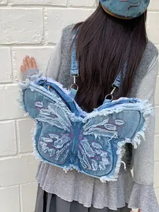 Women's Unique Design Washed Denim Bag Butterfly Shape Punk Style Shoulder Crossbody Backpack All Seasons Casual
