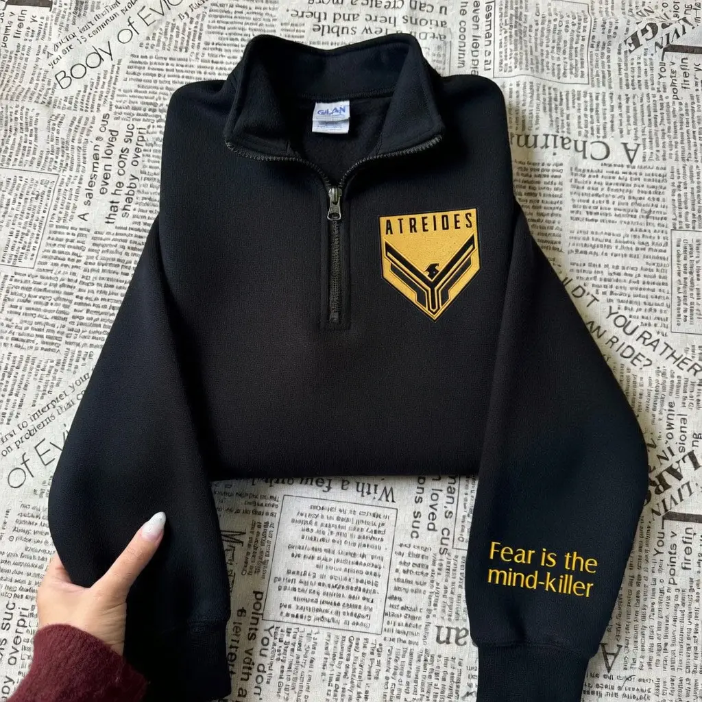 House Atreiders embroidered sweatshirt, Fear is the mind killer embroidered sweatshirt, Retro Sci-Fi Movie inspired shirt, Dunes Adventure sweatshirt