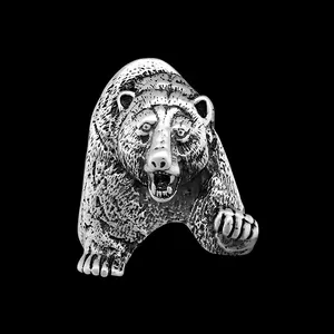 925 Sterling Silver Bear Pendant, Grizzly bear Jewelry, Mountain Man Pendant, Bear Pendant