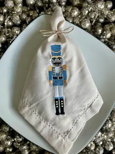 Embroidered Cotton Cloth Napkins - Reusable, Washable Nutcracker Christmas Tableware Napkins, Embroidery