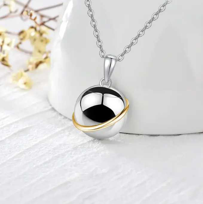 Necklace Stainless Steel Bell Pendant Commemorative Jewelry Memorial Gifts for Lost Loved Ones with Gold Accents