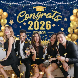 2026 Graduating Class Banner Decorations: Navy blue and gold background for graduation night decorations; 2026 graduation ceremony decorations and graduation party supplies Party Decorations Banners