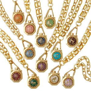 Twelve Constellations Wishing Bottle Necklace, **Gold Dainty Zodiac Pendant**, **Perfect Birthday Gift for Her**, **Personalized Jewelry**