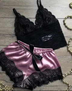 High Quality soft comfortable fashion design satin lingerie pajama set