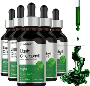 5pack Horbäach Liquid Chlorophyll Drops | 2 oz | Vegan, Non-GMO, and Gluten Free Formula | Natural Peppermint Flavor Fitness