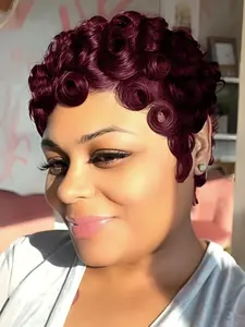 Short Pixie Wigs for Black Women Curly Pixie Cut Wig Black Color Glueless Hair Wigs Short Layered Pixie Wig Chic Elegent Full Machine Made for Daily Use All Seasons Wear Bob Length Curly Texture