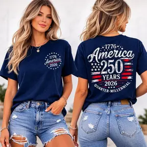 America 250 Years Shirt, 1776 2026 USA Flag Tee, Quarter Millennial Top, Patriotic Double Sided T-Shirt, 250th Anniversary USA Tee