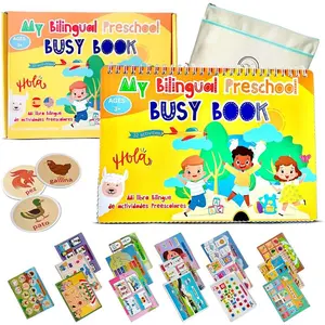 Busy Book for Toddlers 3 and Up – Preschool Learning Activities Bilingual Book in Spanish and English with 32 Activities – Educational Toddler Activity Book with 8 Color Markers