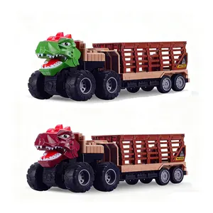 Dinosaur Transport Truck Toy Set, Tyrannosaurus Rex Car Toys for Boys Girls Ages 3+, Birthday Christmas Party Gift
