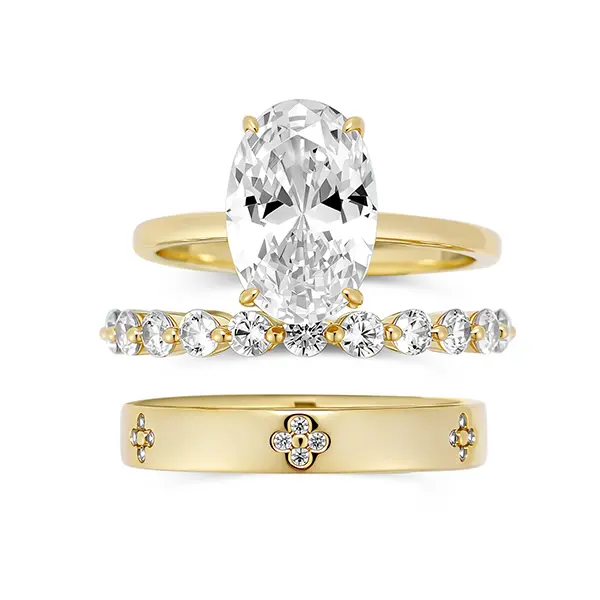 PYREIA Stackable Oval Ring - 4.5CT 5A CZ, 14K Gold Plated Engagement-Style Costume Jewelry for Daily Wear, Wedding, Stackable Rings
