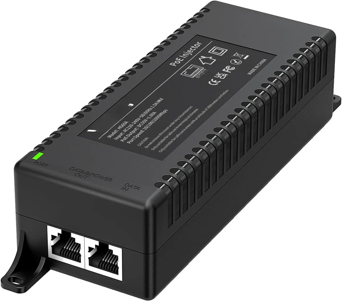 Gigabit PoE Injector 60W, PoE++ Injector Converts Non-PoE to PoE++ Network, IEEE 802.3at/af, 10/100/1000Mbps PoE Adapter, Distances Up to 325 , Plug & Play, Wall-Mounted