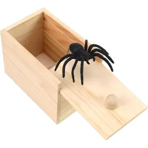 Wooden Spider Prank, Rubber Spider Hidden in A Box Fun Prank Handicraft, Original Spider Trick Christmas, April Fool or Birthday Surprise Toy Practical Gift Joke Toys for Kids Adults