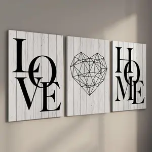 Wooden Framed Canvas Painting, 3 Counts/set Letter & Heart Pattern Wall Art, Wall Art Decoration, Wall Decor for Home Living Room Bedroom Office, Ornaments
