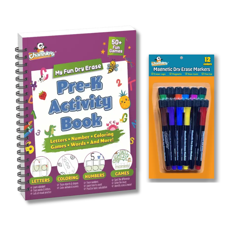 DRY ERASE KIT: Dry Erase Pre-K Activity Workbook & Dry Erase Magnetic Markers 12 Pack