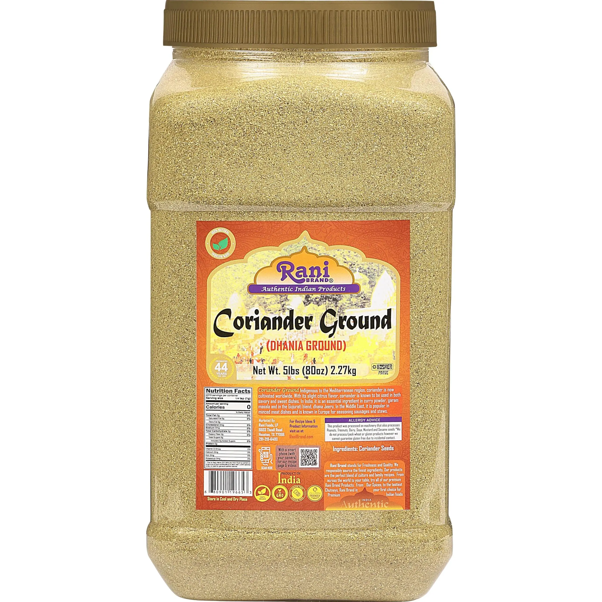 Rani Coriander Ground Powder (Indian Dhania) Spice 80oz (5lbs) 2.27kg Bulk PET Jar ~ All Natural | Salt-Free | Kosher | Vegan | Gluten Friendly | Indian Origin