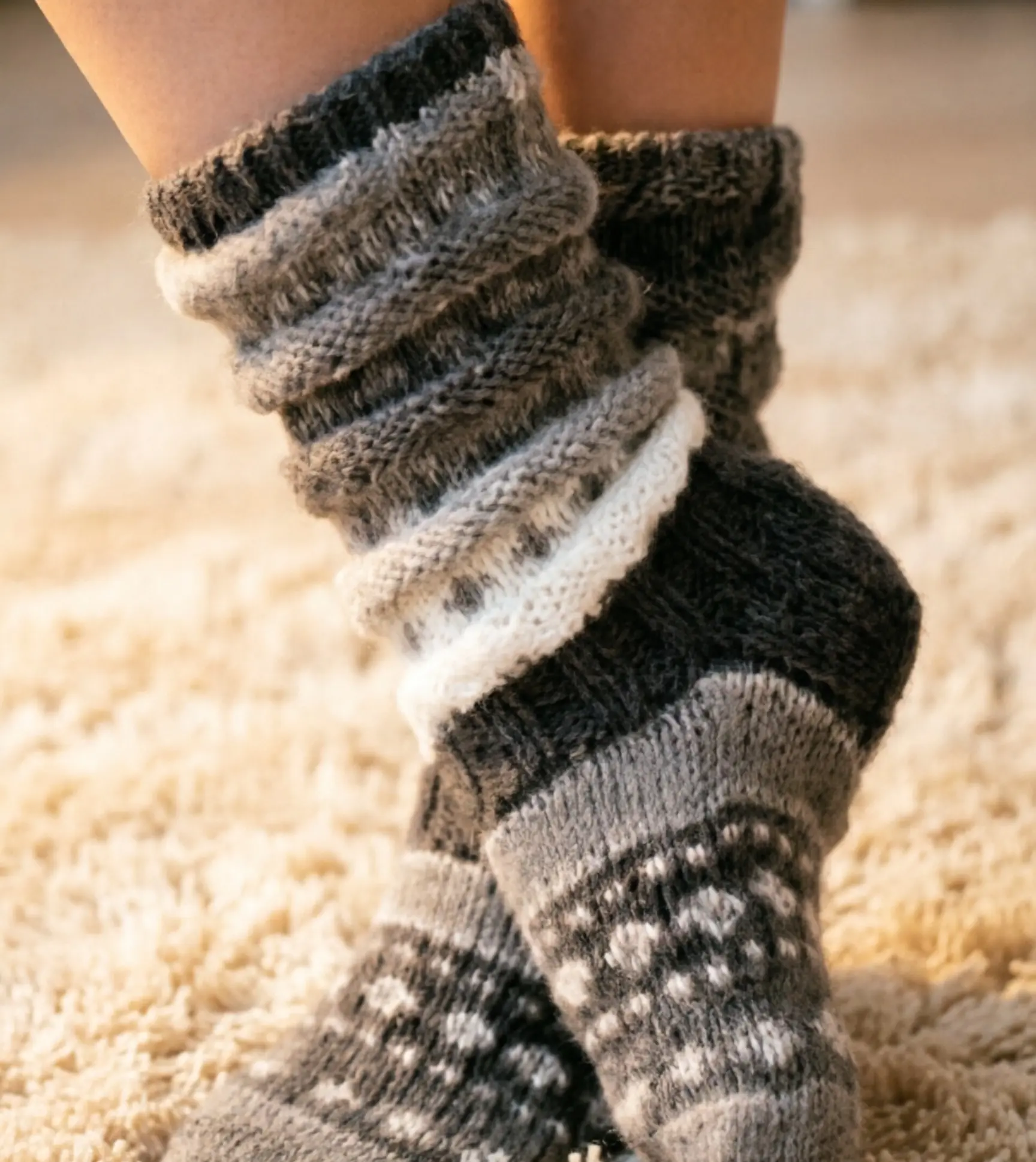 Women's Color-Blocked Striped Mid-Calf Knit Socks - Ribbed, Warm Lounge Underwear Socks