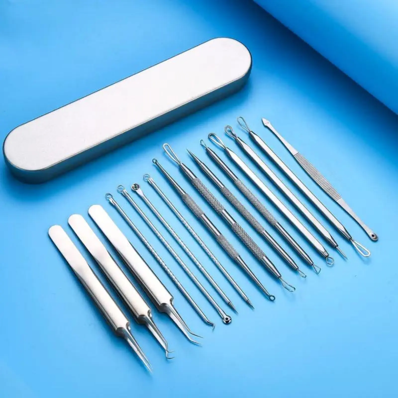 16 Counts | Professional Blackhead Remover Tool Kit 16 Counts with Metal Storage Box 410 Stainless Steel Acne Extractor Set for Blemish Removal Facial Care.