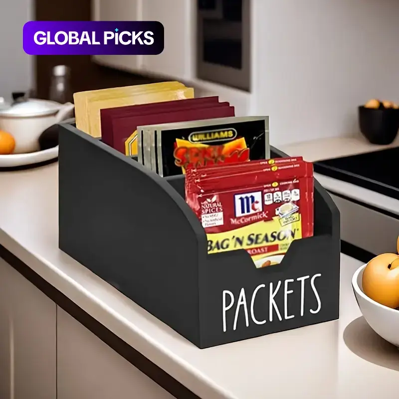 Wooden Multi-Grid Spice Pack Storage Box, 1 Count Kitchen Snack & Seasoning Organizer, Home Organizer Unit for Kitchen Pantry Storage #GLOBAL PICKS