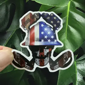 Skull and Hooks American Flag Hard Hat Sticker, LINEMAN Hard Hat Sticker, Blue Collar Stickers, Gift for Electrician, Funny Gift, Decals for Hard Hat- Toolboxes- Helmet- Bin Doors.