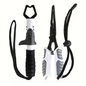 2PCS Fishing Tool Set, Stainless Steel Fish Lip Gripper & Multifunctional Fishing Pliers Kit, Non-Slip Lightweight Fishing Tools with Safety Lanyard for Boat Shore Kayak Freshwater Saltwater Fishing