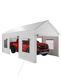 10 X 20ft Heavy Duty Carport, Portable Garage with Roll-Up Windows,Removable Sidewalls & Doors, Outdoor Tent Garage for Car,Truck,Boat
