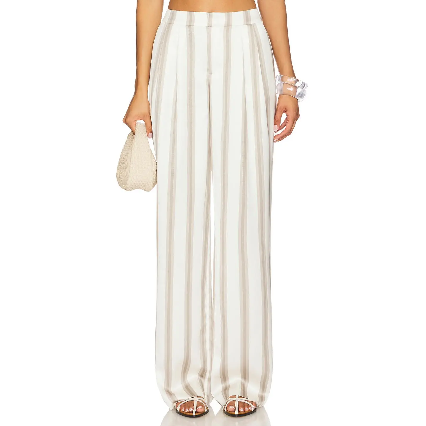 SEROYA Marlowe Satin Pant in Sand & Eggshell