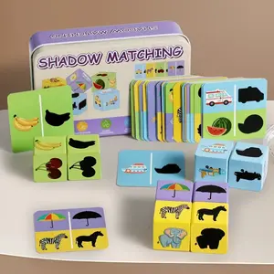 Montessori Iron Box Shadow Matching Board Game Wooden Find Shadow Matched Images Animal Fruit Blocks Puzzles Educational Toys