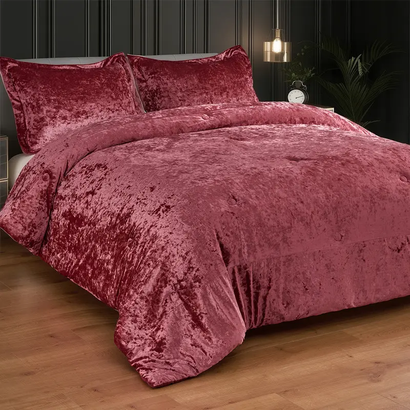 3 Piece Velvet Luxe Comforter Set with Soft Brushed Microfiber Reverse, Fluffy Comforter Bed Set & Matching Sham