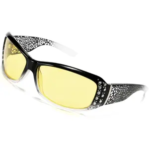 EyeconicFinds Women Yellow Sunglasses Wrap Around Anti Glare Driving Night Glasses B2547