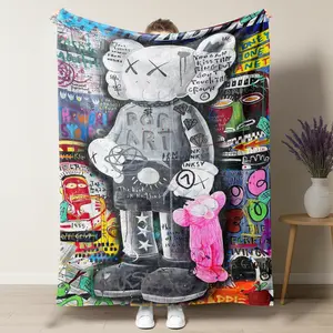 KAWS XX Eyes Figurine POP ART Pattern Blanket, Street Graffiti and Hip-Hop Style Blanket,Soft Warm Nap Blanket for Home Office Travel Camping