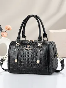 Luxury Alligator Pattern Boston Bag, Versatile Handbag, Large Capacity Commuter Crossbody Tote Bag, Stylish Shoulder Bag for Daily Use, Versatile Design, Crossbody Bags