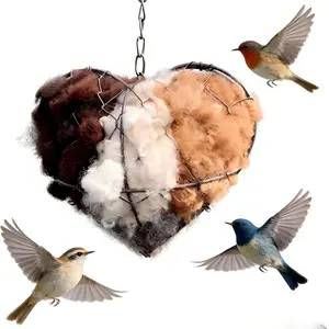 Heart-Shaped Bird Nest Reusable Material Birdhouse Winter Shelter, Hummingbird House with Nesting Materials, Outdoor Garden Art Gift