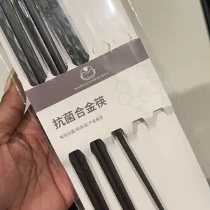 5 Pair Japanese Style Black Non-Slip Food Grade Alloy Chopsticks Cutlery Tableware (9.5-Inch) with Reusable Design Modern Kitchen Kitchenware Home