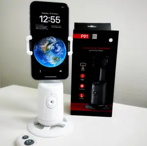 Auto Face Tracking Tripod 360° Rotating Auto Tracking Phone Stand, No App, Phone Camera Stand with Remote Сontrol and Gesture Control, Rechargeable Smart Shooting Stand for Live Video Recording Tiktok (White) Accessories Selfie