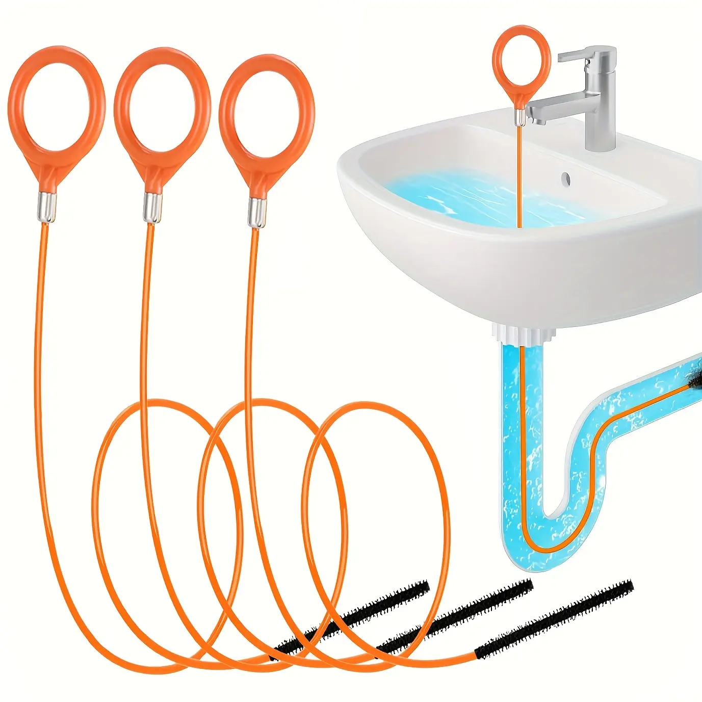 Premium Stainless Steel Drain Snake Hook, Drain Auger - Heavy Duty Pipe Unclogger, Drain Clog Remover for Bathroom Sink, Bathtub & Shower Drain - Professional Grade Cleaning Tool for Hair & Debris Removal