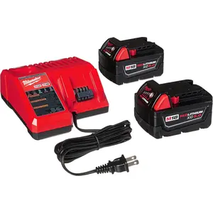 Milwaukee M18 REDLITHIUM XC 5.0 Ah Batteries 2-Pack & M12/M18 Multi Voltage Charger Kit with REDLINK Intelligence for Enhanced Performance