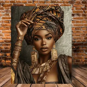 Frameless Canvas Painting of a Beautiful African Queen Wearing Exquisite Headdress, Suitable for Living Room Wall Decor, Size 11.8 inches x 15.7 Inches, Perfect Room Ornament