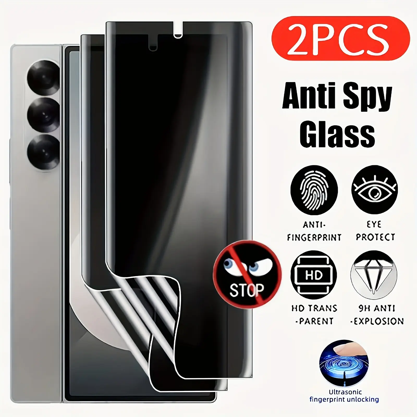2 Pcs Privacy Soft Hydrogel Film Screen Protector for Samsung Galaxy S25 Ultra S24 S23 S22 Ultra S21 S20 Plus FE S10 Note 10 Plus 20 Ultra, Full Coverage, with Fingerprint Recognition, Anti-Spy, Anti-scratch