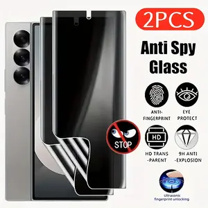 2 Pcs Privacy Soft Hydrogel Film Screen Protector for Samsung Galaxy S25 Ultra S24 S23 S22 Ultra S21 S20 Plus FE S10 Note 10 Plus 20 Ultra, Full Coverage, with Fingerprint Recognition, Anti-Spy, Anti-scratch