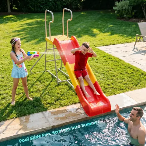 Mersco Unisex Kids Plastic Slide with Ladder - 2-in-1 Climbing & Sliding Adventure 2-in-1 Climb+Slide Freestanding Indoor/Outdoor Sports Playset with Trampoline, Swing Combos, Compact All-Season Kids Toys Play Birthday Gift