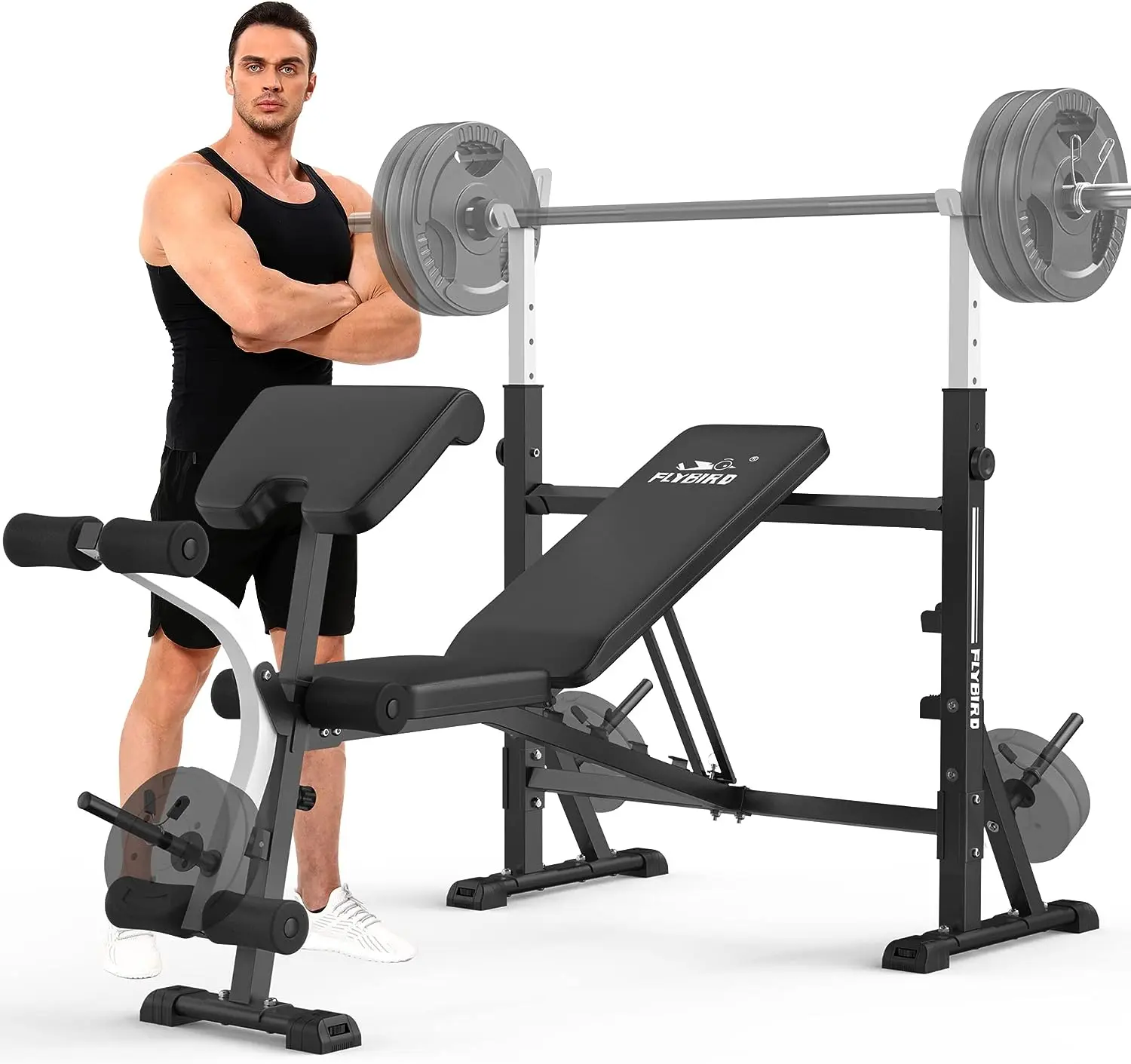 FED Fitness Flybird Series WB10 Weight Bench - 900 lbs Capacity Home Gym Kit with Easy Assembly, Adjustable Lifting Bench, Preacher Curl Pad, Leg Extension for Full-Body Strength Training, Home Gym Equipment, Full Body Workout