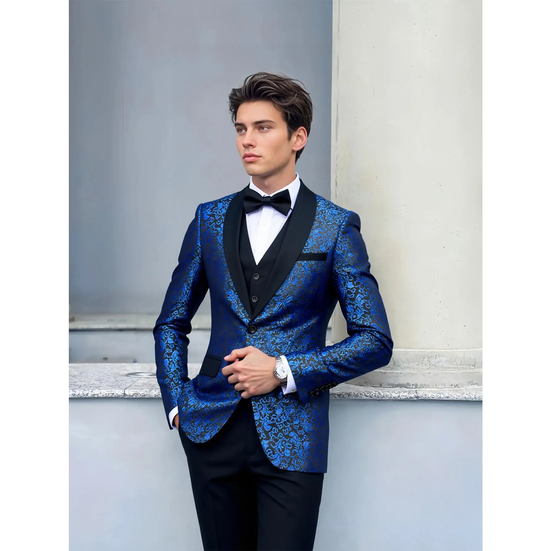 Men's 3-Piece Formal Suit - Slim Fit, Fancy Sparkle Paisley Pattern, Single Breasted Shawl Lapel Blazer with Pocket, Elegant Vest & Pants, Premium Fabric for Weddings, Parties