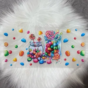 Candy Jars- UVDTF Wrap 16oz Cup Wrap Decorative Stickers Waterproof Glass