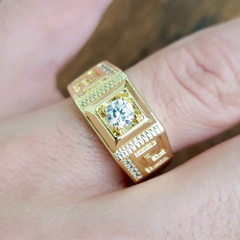 ViOrO 14K Gold Plated Ring - Zircon-Embedded, Stylish Men's Daily Accessory