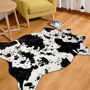 1pc Insta-Chic Cow Print Faux-Wool Area Rug｜Fast-Dry Fade-Proof for Entry-Kitchen-Sofa-Bath, Luxe Vibe Gift
