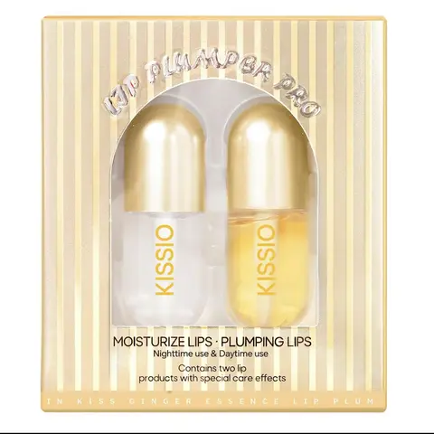 KISSIO Adult 2-Pack Derol Pro Lip Plumper Kit - 5.5ml Ginger & Mint Treatment with Mint & Squalane Extracts, Moisture-Boosting Enhancer Serum Balm, Hydrating Day & Night Dewy Finish Care