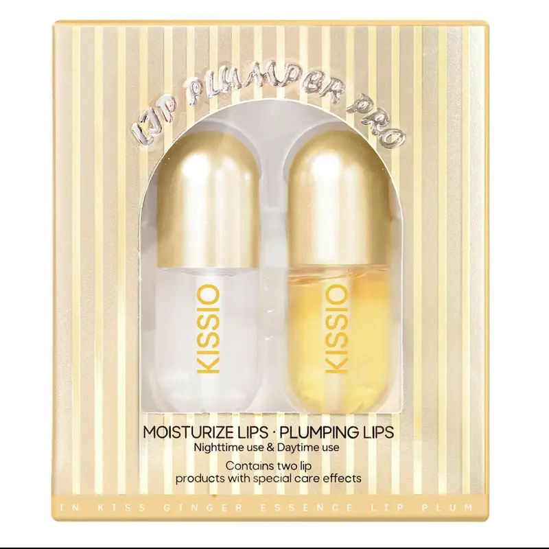 KISSIO Adult 2-Pack Derol Pro Lip Plumper Kit - 5.5ml Ginger & Mint Treatment with Mint & Squalane Extracts, Moisture-Boosting Enhancer Serum Balm, Hydrating Day & Night Dewy Finish Care