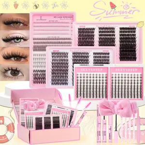 Mixed Style False Eyelash Gift Box Set, 1 Set Individual False Eyelash Extension Kit, Soft Curled Eyelash Clusters with Bond & Seal & Remover & Tweezers & Brushes & Headband