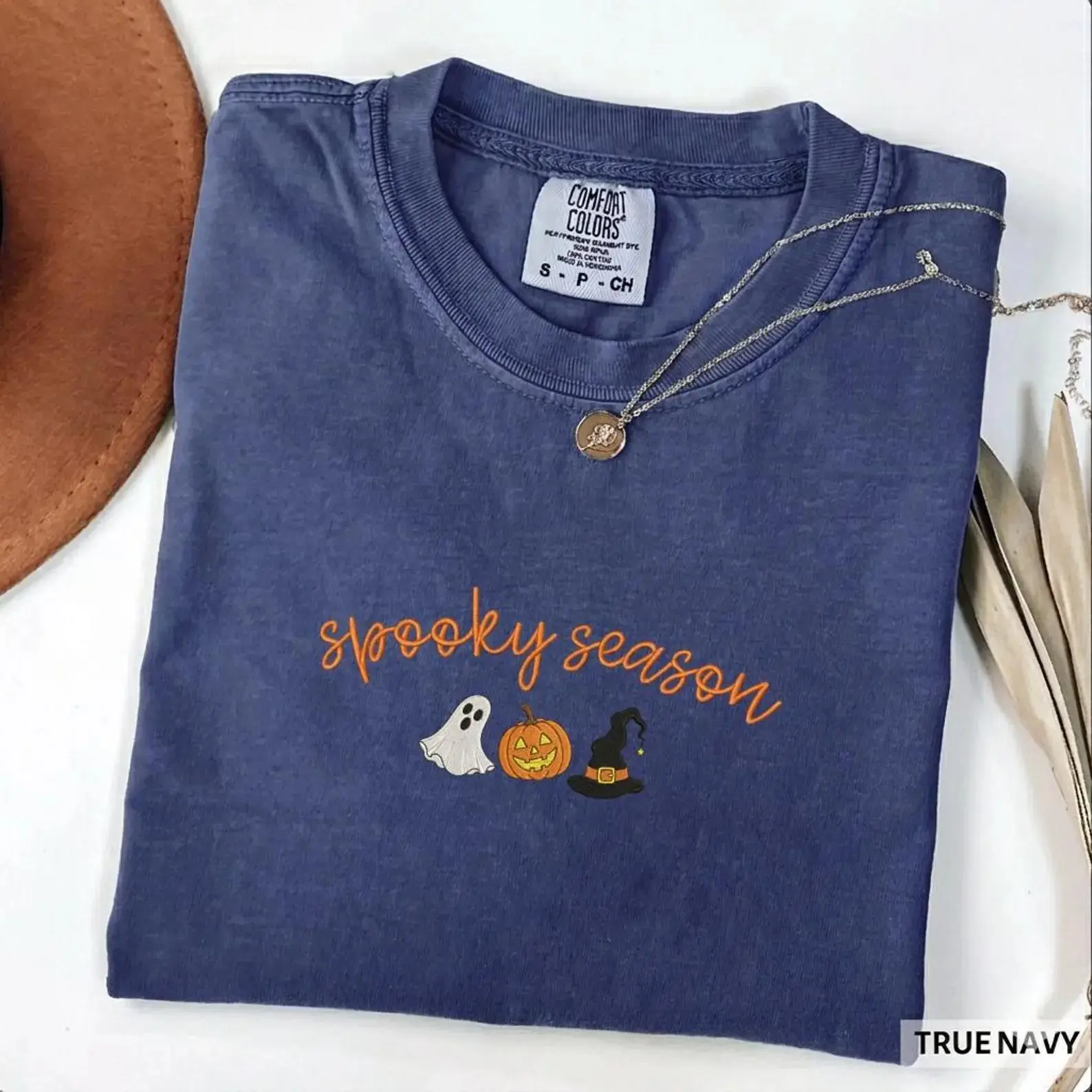 [MADE IN US]Spooky Season Embroidered Shirt, Halloween Comfort Colors Tee, Cute Ghost Pumpkin Witch Shirt, Fall Embroidered T Shirt, Cozy Autumn Gift